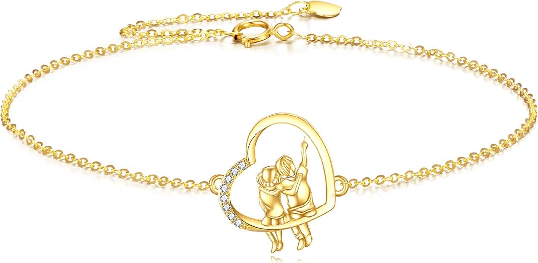 14K Solid Gold Heart Bracelet