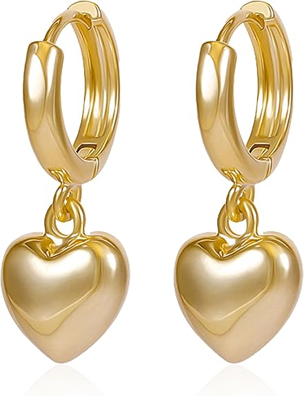 Gold Heart Dangle Earrings