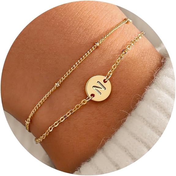 MONOZO Gold Initial Bracelet
