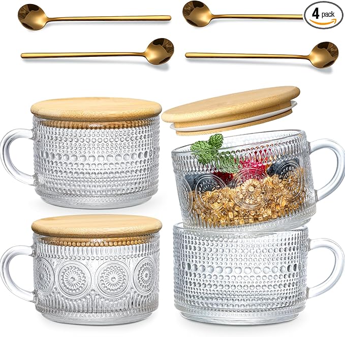 Vintage Embossed Glass Mugs Set