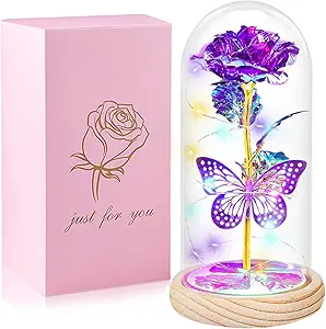 Purple Butterfly Rose in Glass Dome