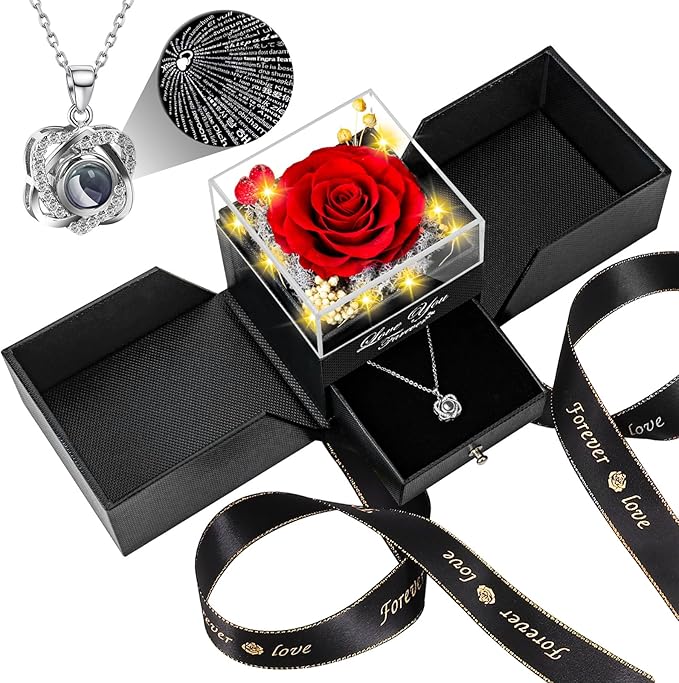 Preserved Rose with I Love You Necklace