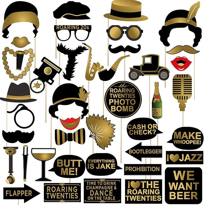 Roaring 1920's Party Photo Booth Props 42pcs