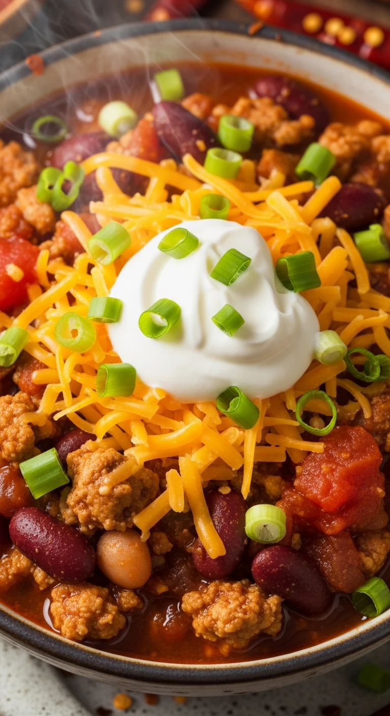 A warm bowl of turkey chili topped with cheese and .11.webp