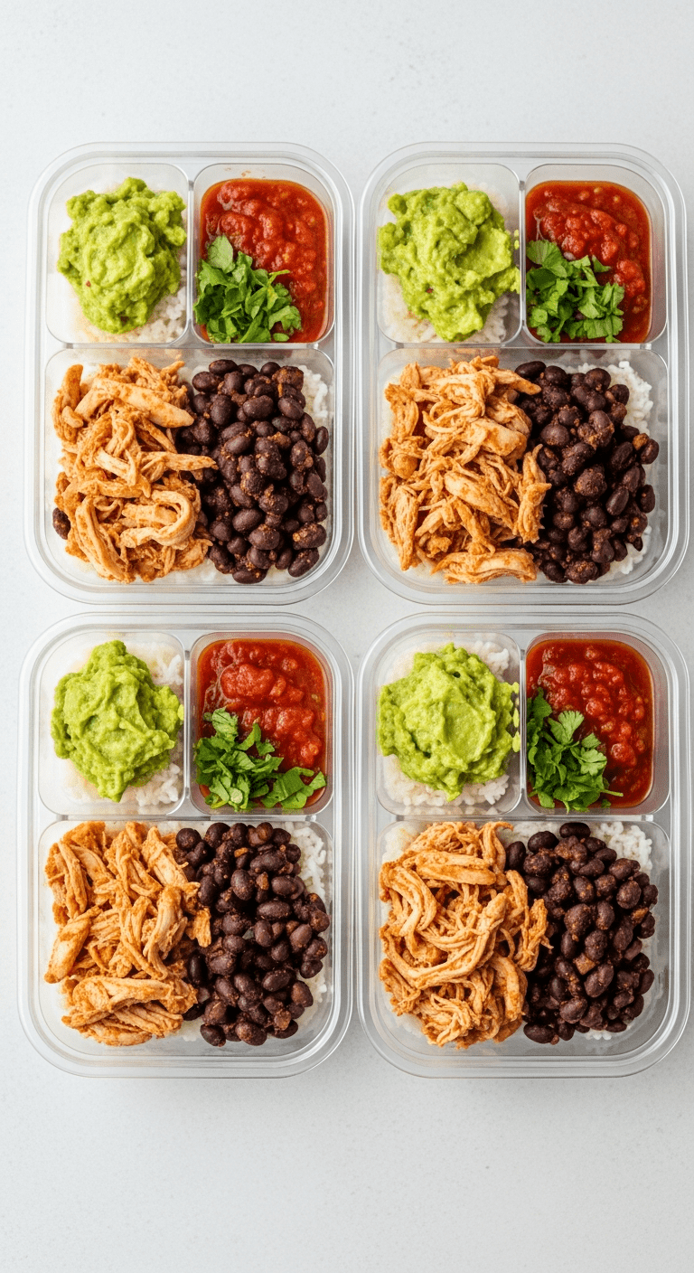 Assembling four individual chicken burrito bowls .6.png