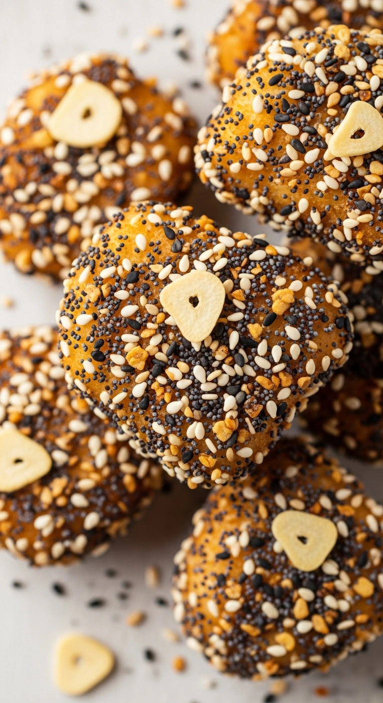 Chicken nuggets heavily coated in black and white sesame seeds, poppy seeds, and garlic flakes from Everything Bagel Sea .7.webp