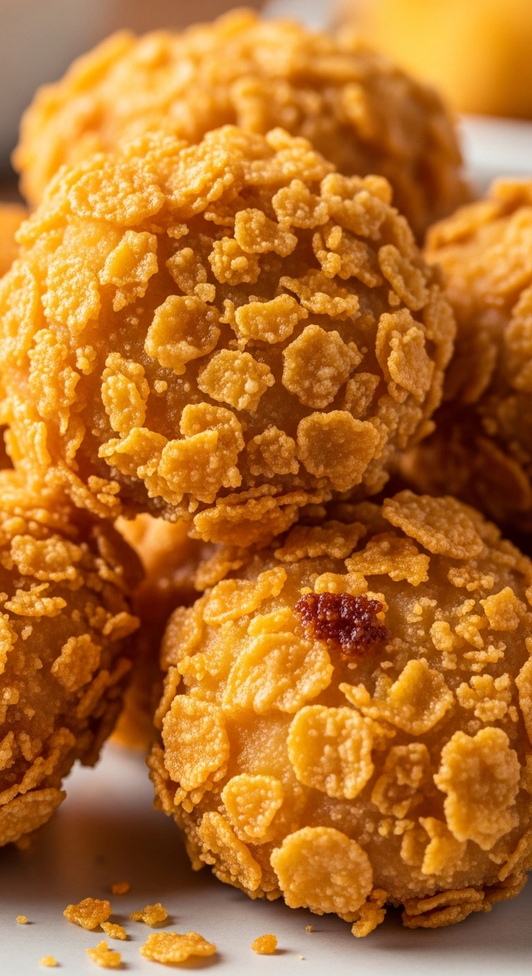 Extremely crispy, golden chicken nuggets featuring a shattery cornflake crust.ALT TEXT Cornflake Crusted Nuggets .18.webp
