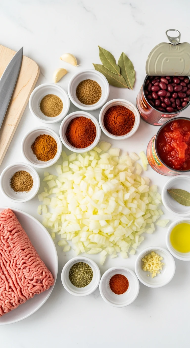 Fresh ingredients for one pot turkey chili laid ou .1.webp