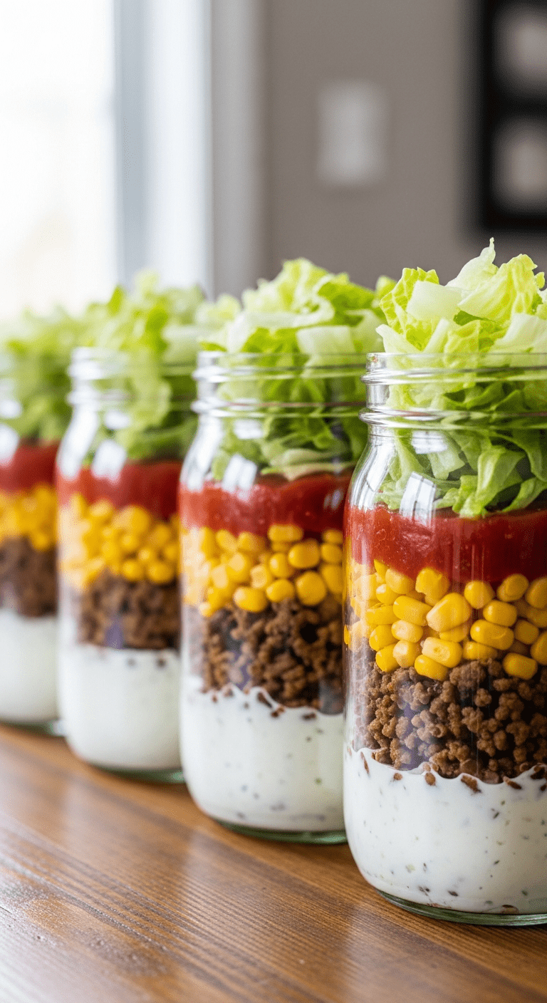 Layered taco salad prepared in mason jars .43.png