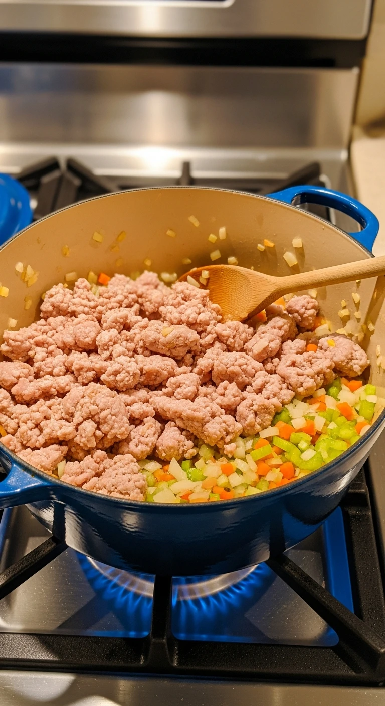 Searing ground turkey in a heavy bottomed pot .3.webp