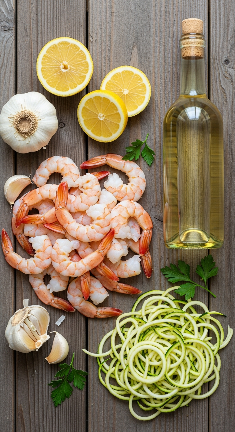 Shrimp scampi ingredients and zucchini noodles .47.png
