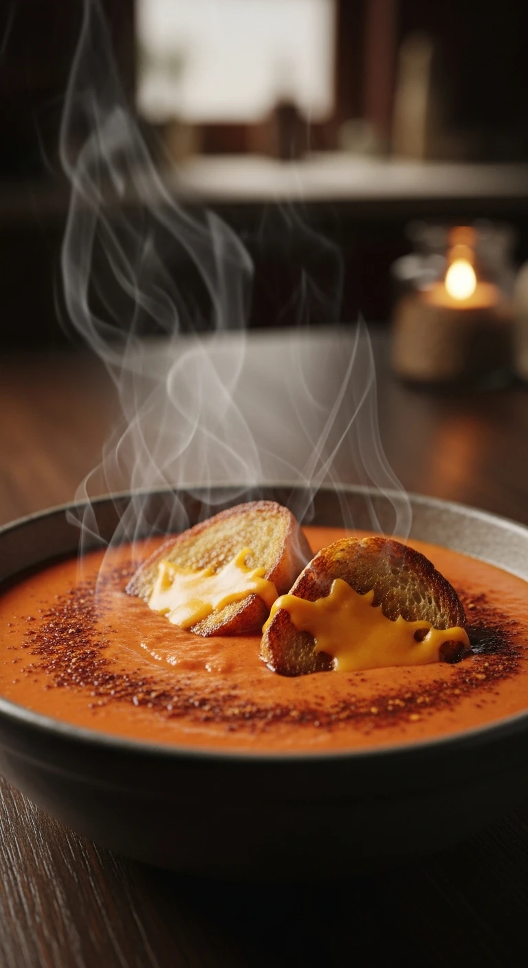 Spicy creamy tomato soup infused with smoked papri .5.webp