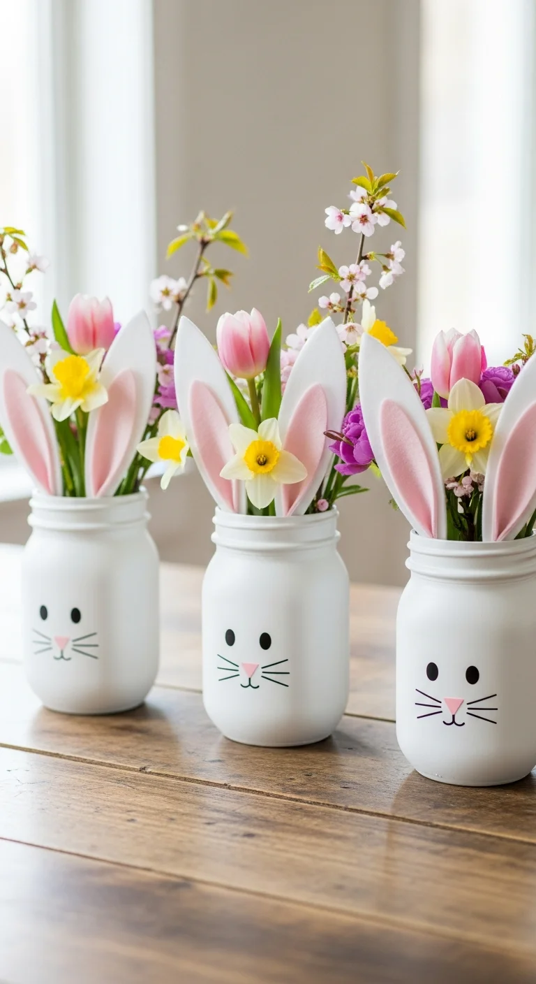2. Mason Jar Bunny Vases