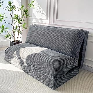 MAXYOYO Folding Sofa Bed, Extra Thick and Long Floor Sofa Convertible Sleeper Chair with Washable Cover, Floor Couch Lounge Bean Bag Bed for Living Room, Dark Grey, 30x95 Inch