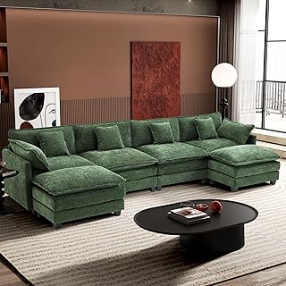 Ihanherry 146 Inch U-Shaped Modern Sofa Modular Sectional Cloud Couch, 6-Seat Chenille Deep Seat Sofa