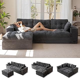 MAXYOYO 104 L Shaped Modular Sectional Sofa with Ottoman, Cloud Boneless Couch with Layered Cushion