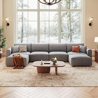 LINSY HOME Oversized Sectional Sofa Modular, 165 Inch U Shaped Cloud Couch Sectional Sofas for Living Room, 6 Seater Large Cozy Couch with Ottoman, Luxury Chenille Sofa