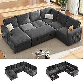 Dowiean 104 Sectional Sleeper Sofa Bed, Pull Out Couch with Storage, Modular Cloud Sofa with Chaise, 7 Seat U Shaped Sectional Couches