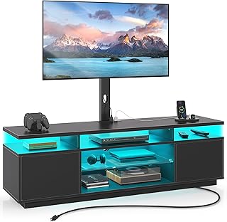 Rolanstar TV Stand with Mount and Power Outlet, Swivel TV Stand, Height Adjustable Modern Entertainment Center